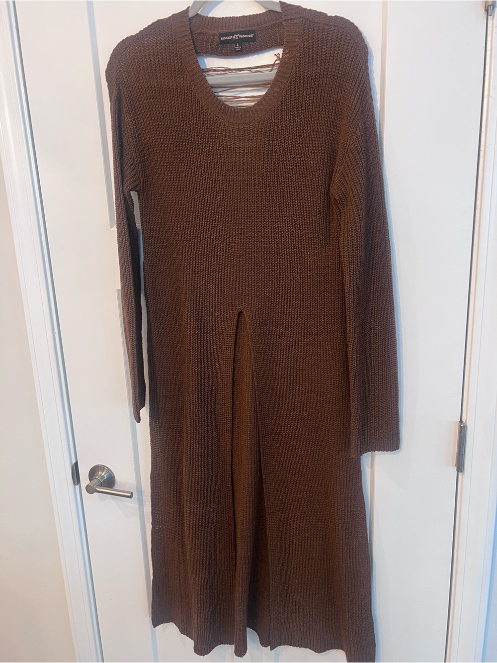 Aritzia Brown Knit Split-Front Midi Dress